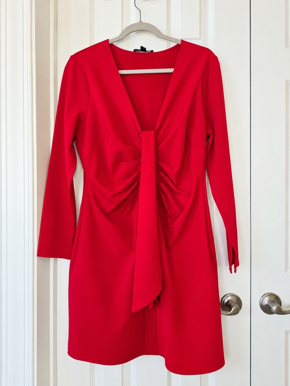 INC International Concepts Vibrant Red Long-Sleeve Tie-Front Dress